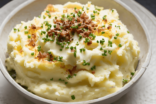 Purê de batatas com cheddar, bacon e cebolinha