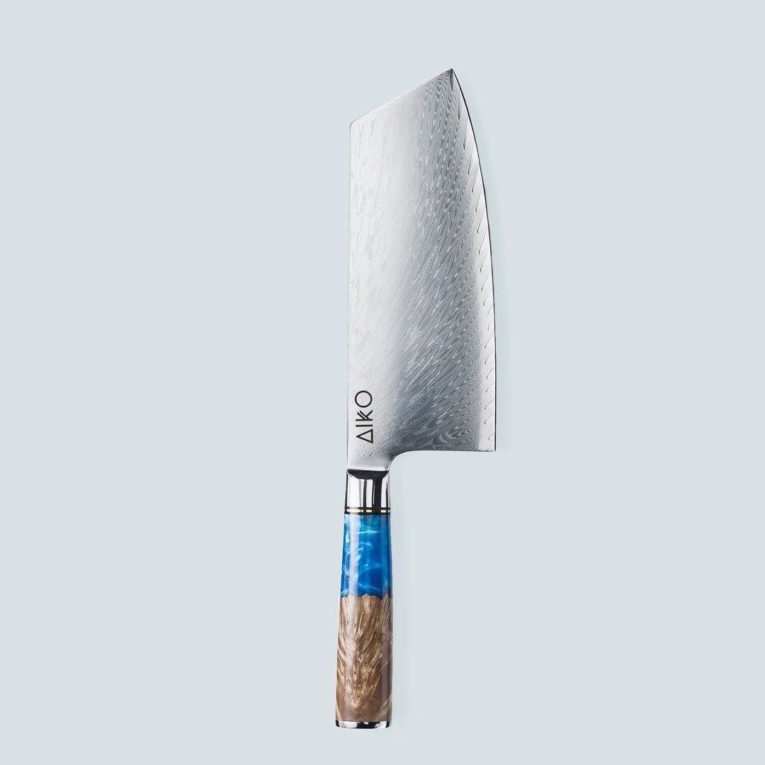 AIKO Azul (あいこ あいこ アイコ アイコ アイコ アイコ) Cuchillo de acero Damasco con mango de resina azul de color
