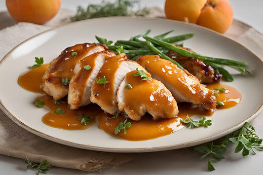 Frango de damasco envidraçado com ervas frescas