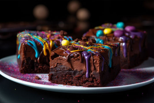 Brownies cósmicos com ganache de chocolate rico