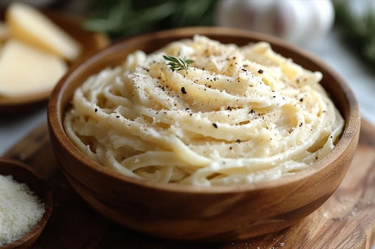 Molho de macarrão branco cremoso decadente com alho