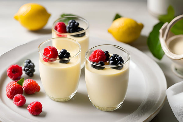 Posset de limão cremoso com frutas frescas