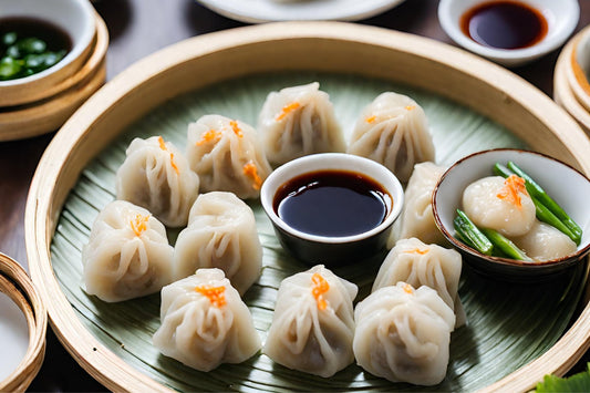 Camarão dim sum com molho de mergulho