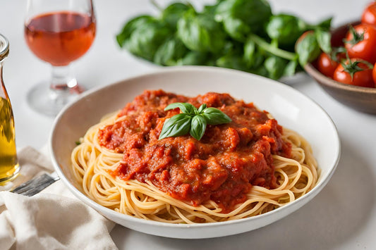 Molho Pomodoro clássico com tomates e manjericão fresco