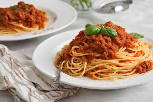 Spaghetti Bolonhe, saudável, com molho de tomate caseiro