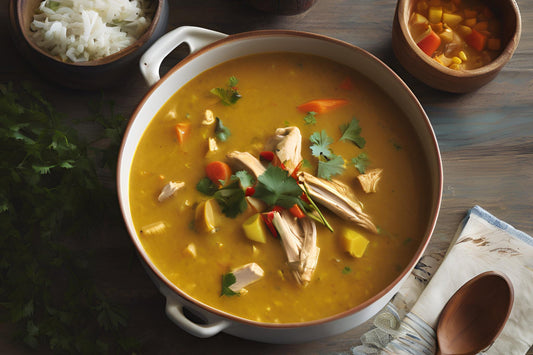 Sopa Mulligatawny temperada com frango e legumes