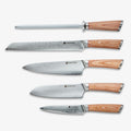 Haruta Juego de cuchillos de cocina japoneses de acero damasco VG10 de 5 piezas con mangos y fundas de madera