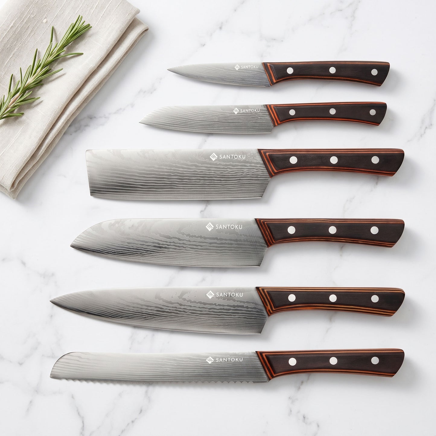 Yuhi 6-Piece Damascus-Pattern Kitchen Knife Set with Pakkawood Handles & Gift Box