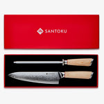 Set de caja Haruta VG10 Chef Chef de acero Damasco japonés de 8 pulgadas y acero de afilado de diamante de 13 pulgadas