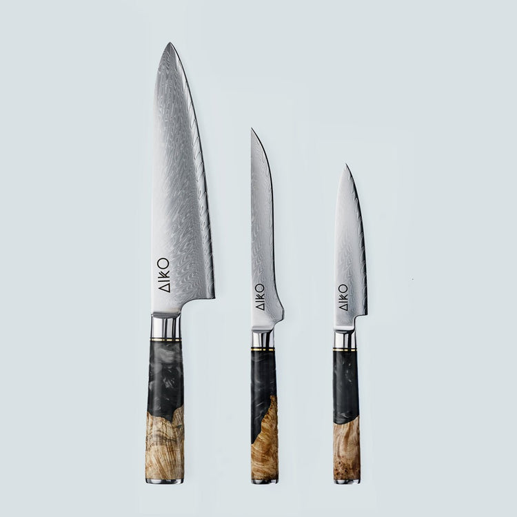 Aiko Black Damascus Steel Knife with Coloured Black Resin Handle