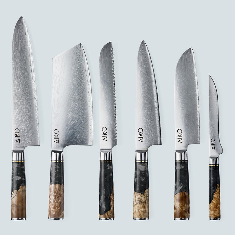 Aiko Black Damascus Steel Knife with Coloured Black Resin Handle