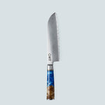Faca de aço Damasco azul Aiko com cabo de resina azul colorido