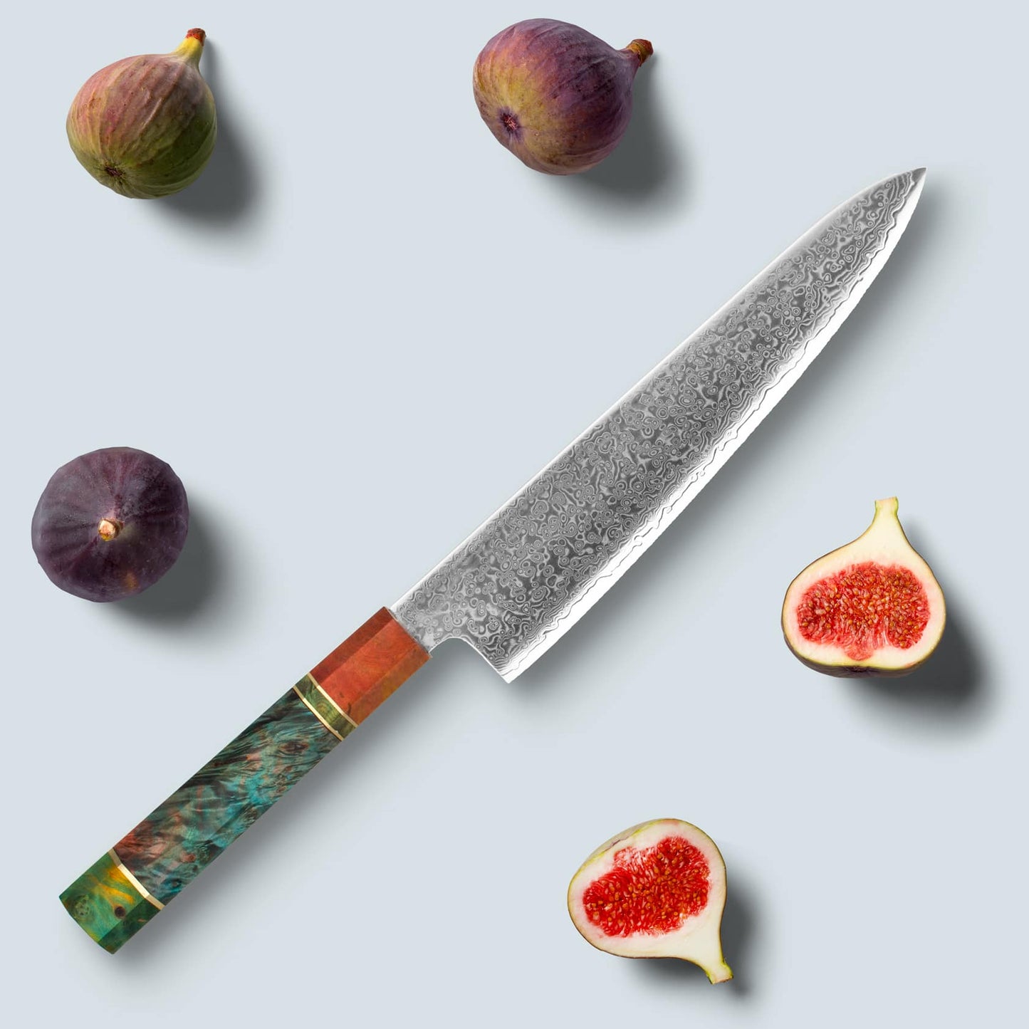 Ichika (いちか) Damascus Steel Knife with coloured Octagonal Handle